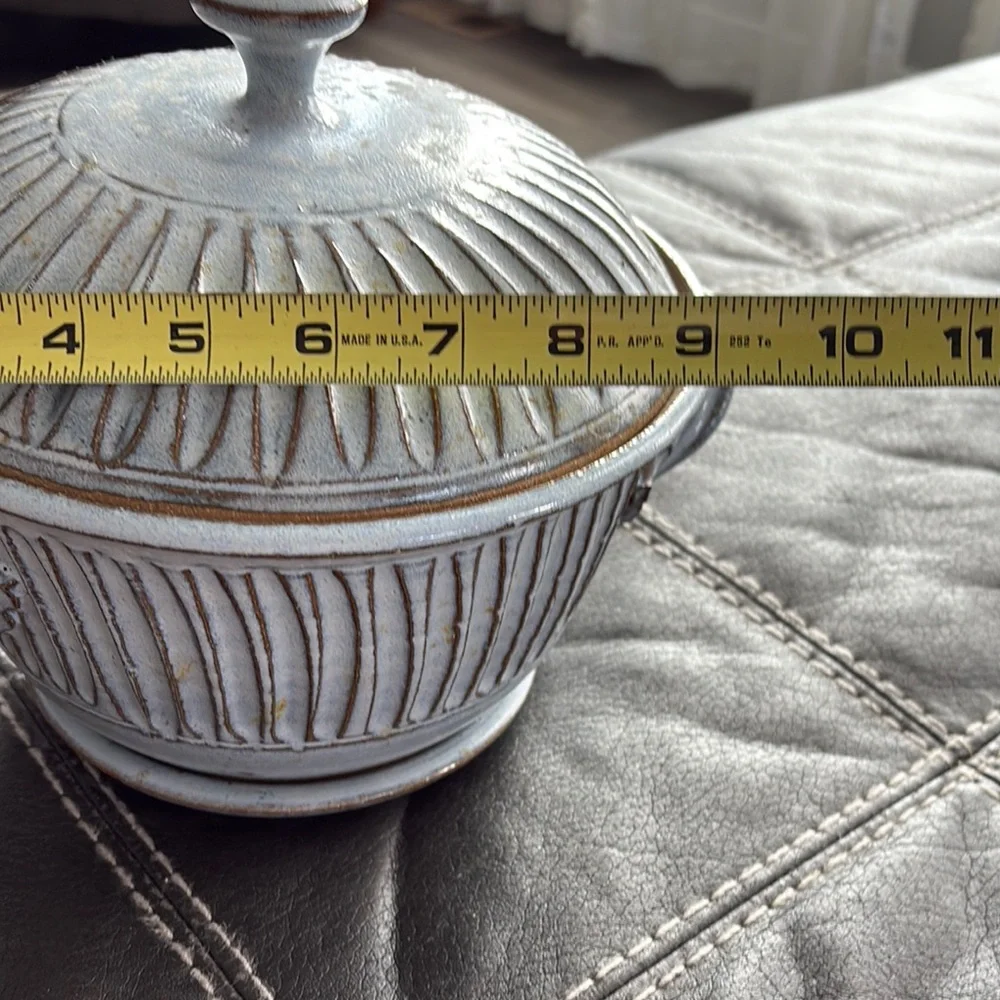 Coburn Blue Gray Handcrafted Pottery Covered Casserole Steamer Bundt Cake Dish